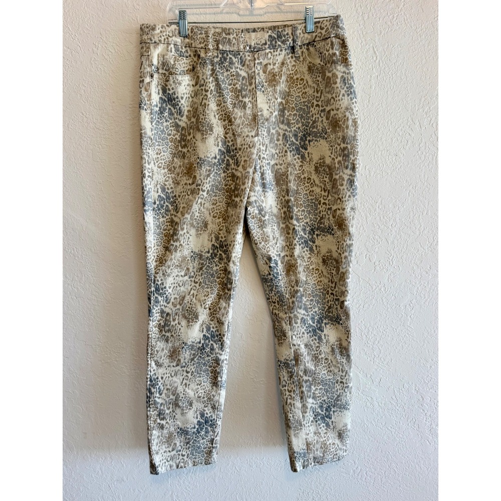 Tribal Leopard Print Slim Leg Pants Tan Grey Animal Pattern 37830-1384 Size 12